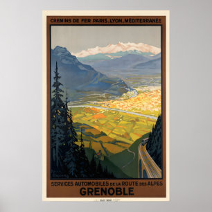 Grenoble Frankrijk Vintage Reisposter Print