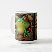 Grenouille Art déco, tasse de café encadrée V2, (Devant gauche)