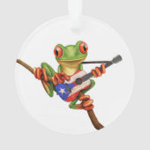 Grenouille d'arbre jouant le blanc de guitare de (dos)