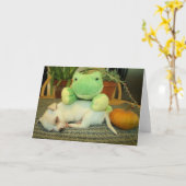 Grenouille de Halloween, chiot, et carte de voeux (Fleur jaune)