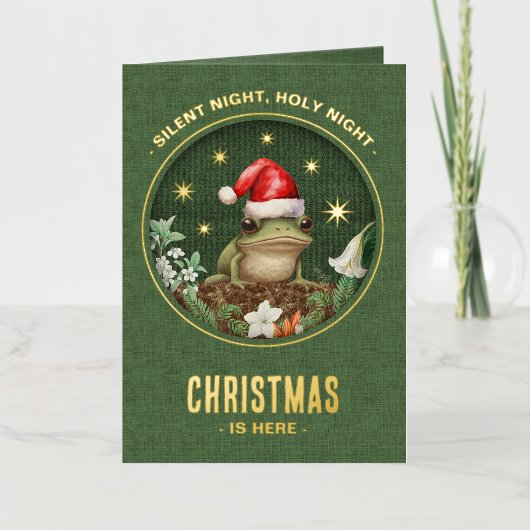 Grenouille Elégant plié Carte de Noël avec feuille (Recto)
