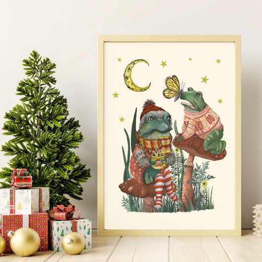 Grenouille et crapaud mignons sur une décoration d