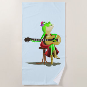 Grenouille Jouer Guitare Drôle serviette de plage