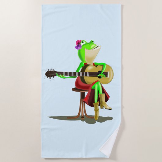 Grenouille Jouer Guitare Drôle serviette de plage (Devant)