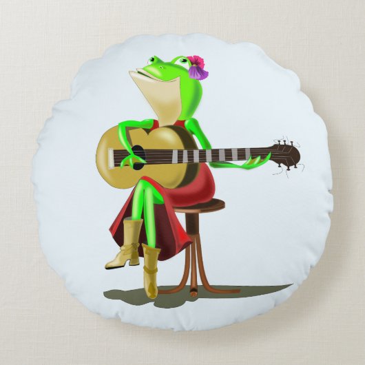 Grenouille Jouer Guitare Funny Coussin rond (Devant)