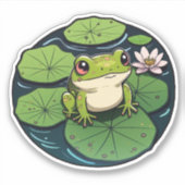 Grenouille Kawaii douce sur Sticker Lily Pad, Gren (Devant)