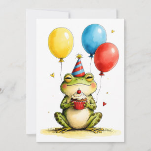 Grenouille mignonne avec carte plate d'anniversair