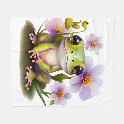 Grenouille mignonne dans une couverture de fleurs (Devant (Horizontal))