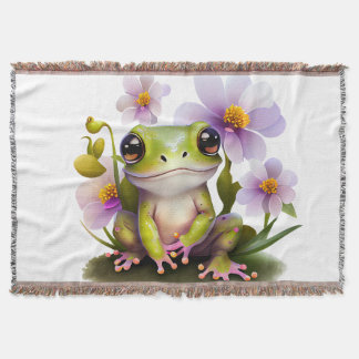 Grenouille mignonne dans une couverture de fleurs