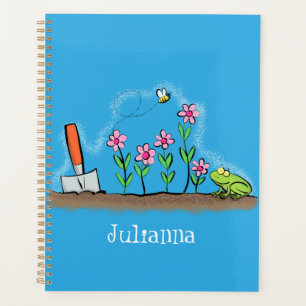 Grenouille mignonne et abeille dans le jardin dess