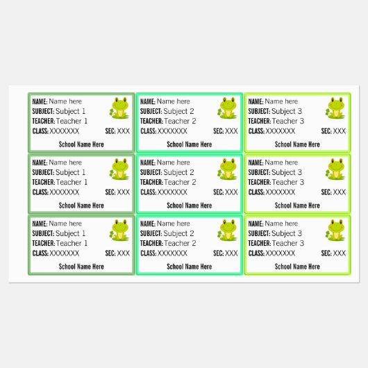 Grenouille Retour à l'école étiquettes nom enseign (Feuille)