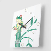 Grenouille sur horloge murale en bambou (Angle)