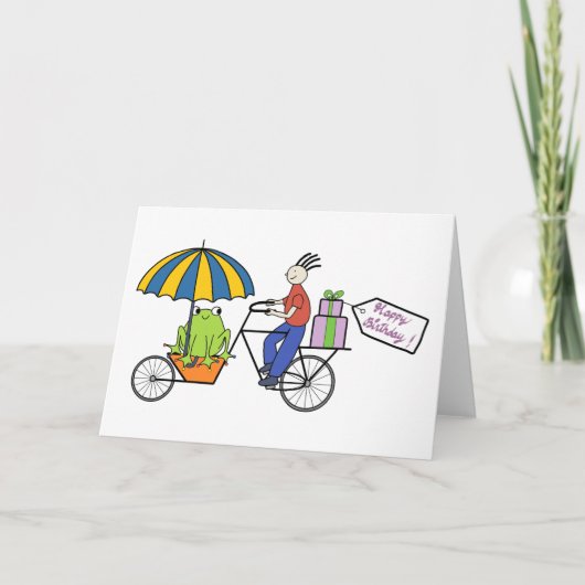 grenouille sur une carte d'anniversaire de vélo (Devant)