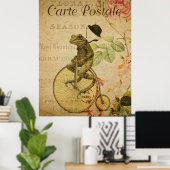 Grenouille sur vélo Poster Vintage de carte postal (Bureau à domicile)