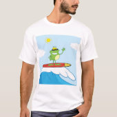 Grenouille Surfant Sur Un T-Shirt Vague (Devant)