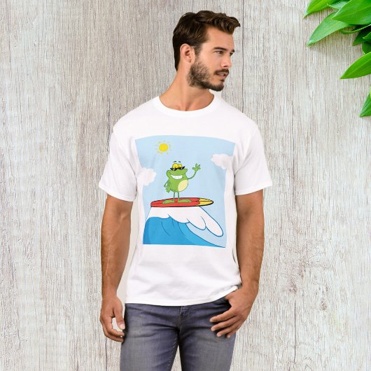 Grenouille Surfant Sur Un T-Shirt Vague