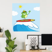 Grenouille Surfant Sur Une Affiche De Vague (Bureau à domicile)