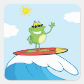 Grenouille Surfer Un Sticker Carré Vague (Devant)
