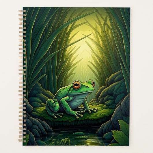 Grenouille verte enchantée dans une forêt (Devant)