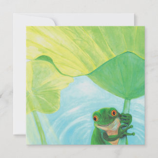 Grenouille verte sous carte de voeux Lily Pad