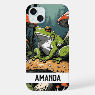 Grenouille verte vintage sur champignon nom person
