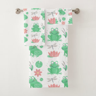 Grenouilles mignonnes, libellules et lotus