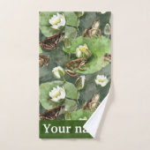 Grenouilles nénuphars verts et blancs (Serviette à main)