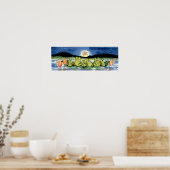 Grenouilles sur Lily Pad Pond Regarder Lune Poster (Cuisine)