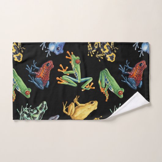 Grenouilles sur noir (Serviette à main)