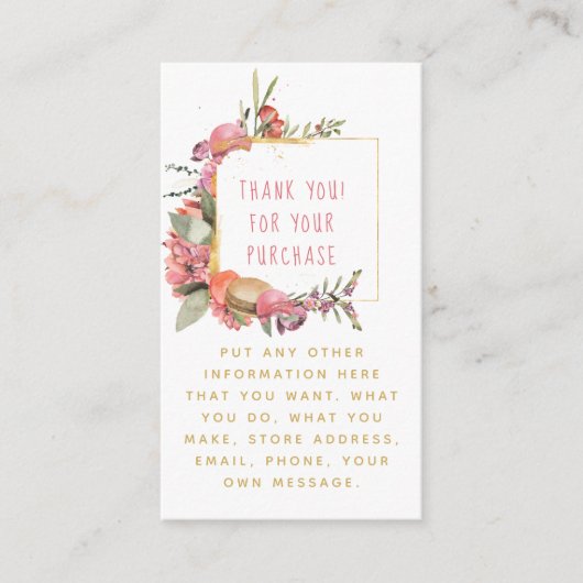 Grens bloemen en macaroons gouden grens informatiekaartje (Voorkant)