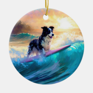 Grens Collie Beach Surfen schilderij Keramisch Ornament