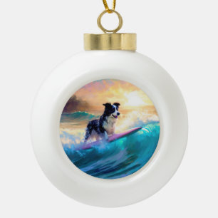 Grens Collie Beach Surfen schilderij Keramische Bal Ornament