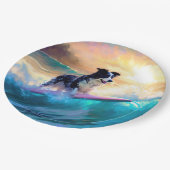Grens Collie Beach Surfen schilderij Papieren Bordje (Gekanteld)