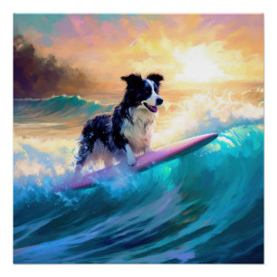 Grens Collie Beach Surfen schilderij Perfect Poster