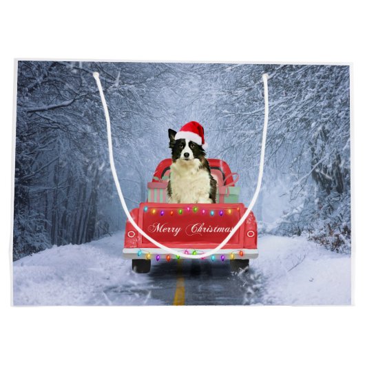 Grens Collie Dog in sneeuw, kerstmis Groot Cadeauzakje (Achterkant)