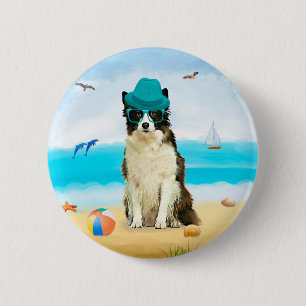 Grens Collie Dog op Beach Sierkussen Ronde Button 5,7 Cm