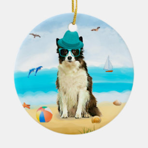 Grens Collie Dog op strand Keramisch Ornament