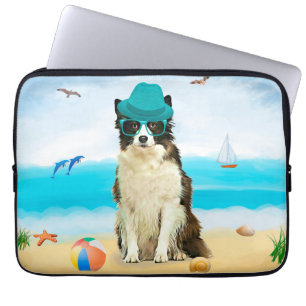 Grens Collie Dog op strand Laptop Sleeve