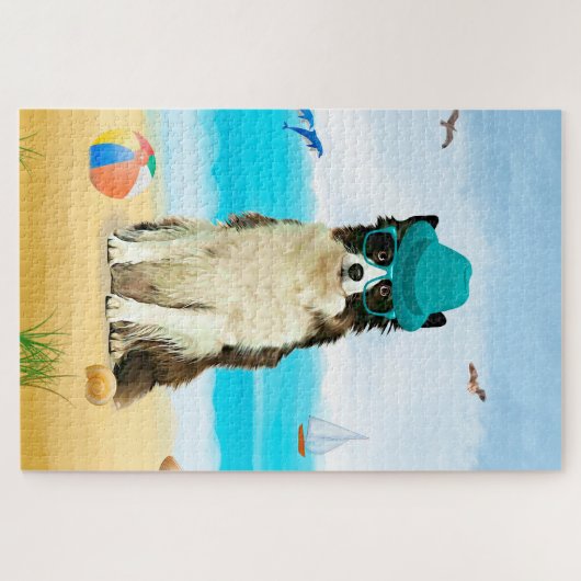 Grens Collie Dog op strand Legpuzzel (Horizontaal)