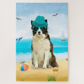 Grens Collie Dog op strand Legpuzzel (Verticaal)