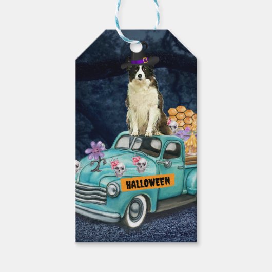 Grens Collie Halloween Truck Scary Night Cadeaulabel (Voorkant)
