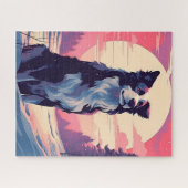 Grens Collie in het besneeuwde bos tijdens zonsond Legpuzzel (Horizontaal)