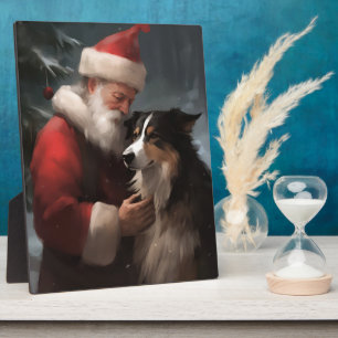 Grens Collie Met Sinterklaas Feestelijke Kerstmis Fotoplaat