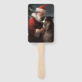 Grens Collie Met Sinterklaas Feestelijke Kerstmis Handwaaier (Achterkant)