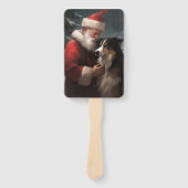 Grens Collie Met Sinterklaas Feestelijke Kerstmis Handwaaier (Voorkant)