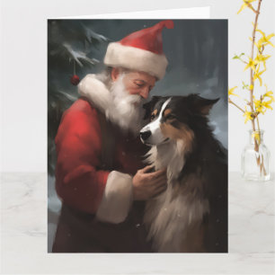 Grens Collie Met Sinterklaas Feestelijke Kerstmis Kaart