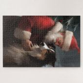 Grens Collie Met Sinterklaas Feestelijke Kerstmis Legpuzzel (Horizontaal)