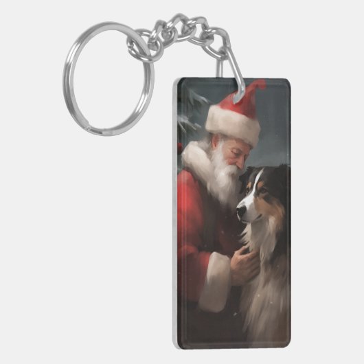 Grens Collie Met Sinterklaas Feestelijke Kerstmis Sleutelhanger (Voorkant Links)