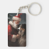 Grens Collie Met Sinterklaas Feestelijke Kerstmis Sleutelhanger (achterkant)