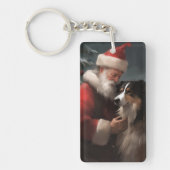 Grens Collie Met Sinterklaas Feestelijke Kerstmis Sleutelhanger (Voorkant)